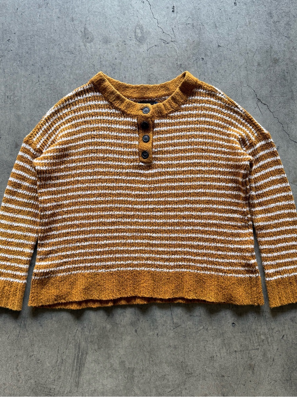 American Eagle Outfitters Brown and White Striped Henley Sweater - S